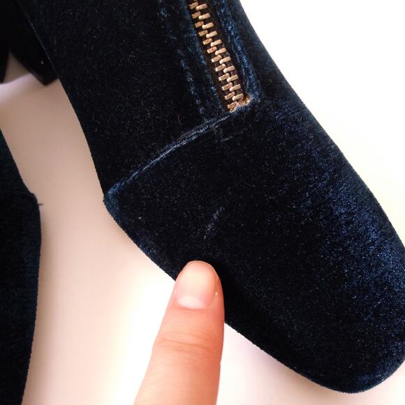Zara Trafaluc EU 35 Velvet Zip Front Boots Chunky Heel Blue Funky Cool Holiday - Picture 7 of 10